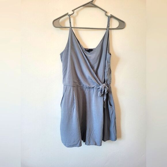 Blue Romper Shorts Sleeveless Wrap Summer Coastal Nautical Preppy One Clothing L - Picture 1 of 8